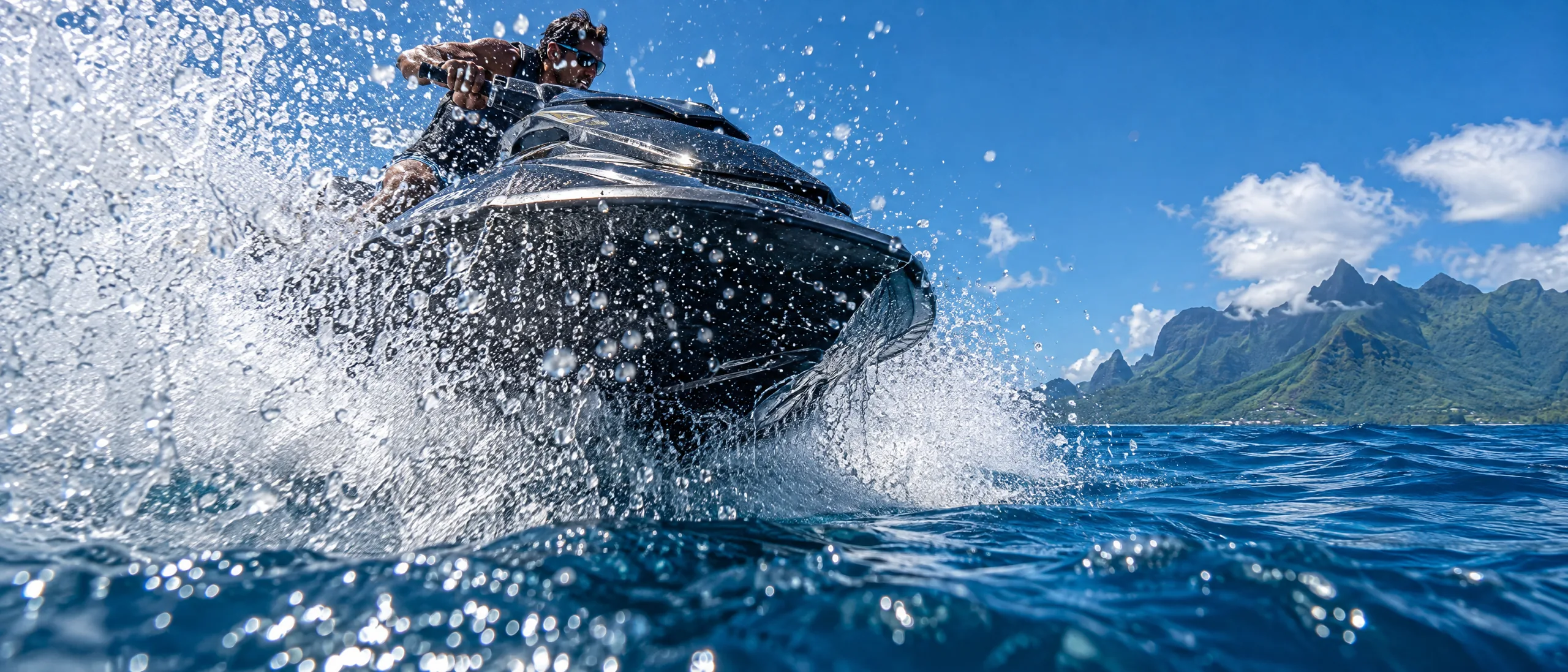 Un jet-ski passe au ras de l’eau